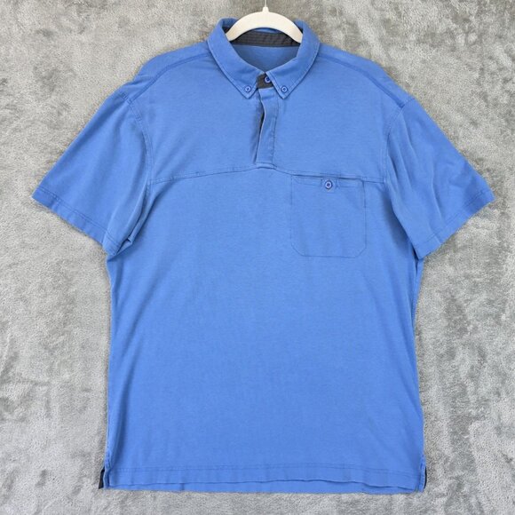 Lululemon Polo Shirt Mens XL Blue Button Pocket Short Sleeve Collared Active - Picture 1 of 7